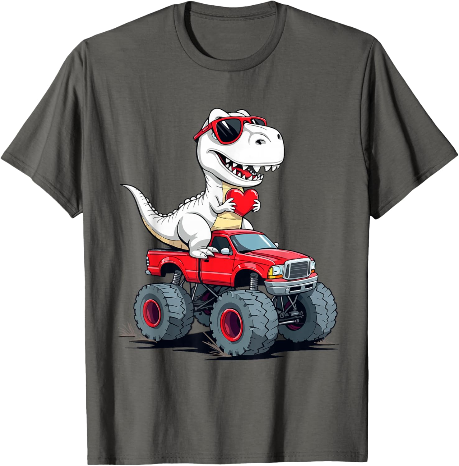 Fun Valentine's Day Dinosaur Monster Truck T-Shirt for Boys and Girls - 13