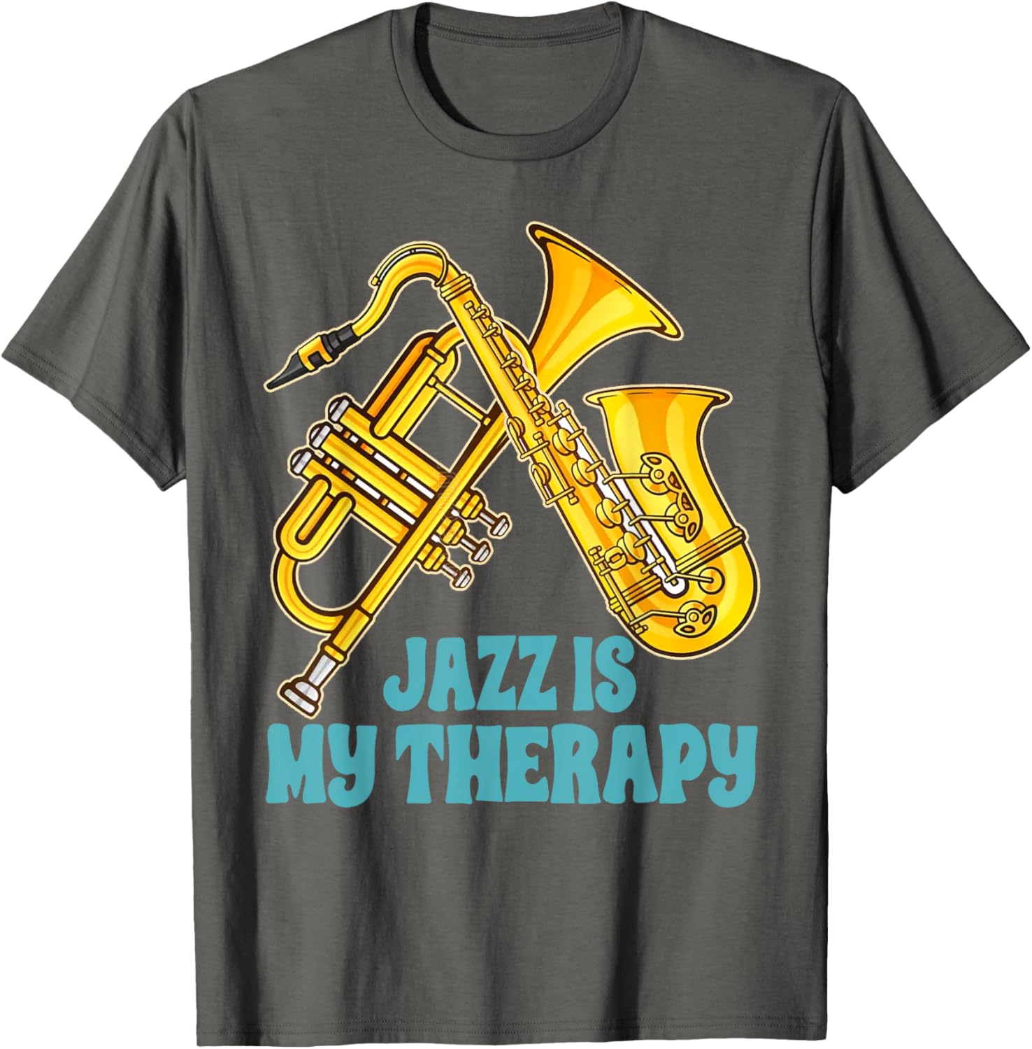 Jazz Lover Musician T-Shirt Featuring Saxophone and Trumpet Design - 5