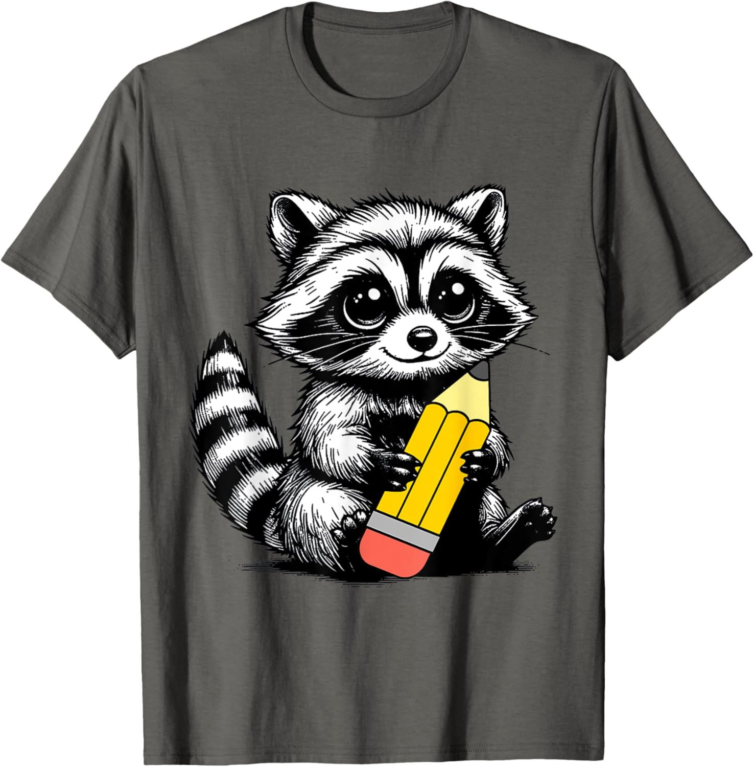Cute Raccoon Teacher T-Shirt with Pencil Design for Animal Lovers - 9