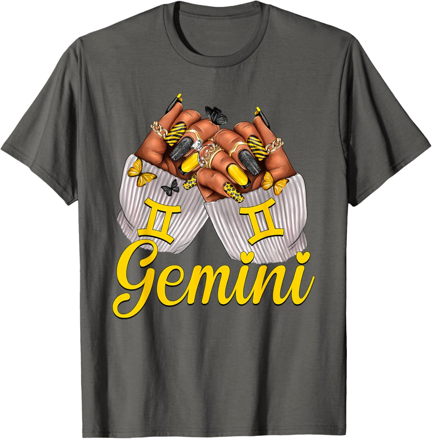Gemini Black Women Nails Zodiac Birthday Queen T-Shirt for Astrologers - 9