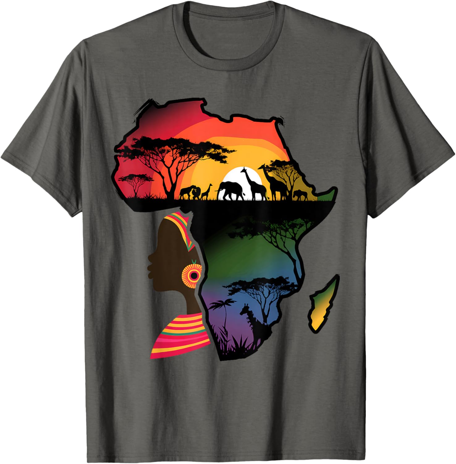 Black Women Afro Map Safari Animals T-Shirt Celebrating African Heritage - 12