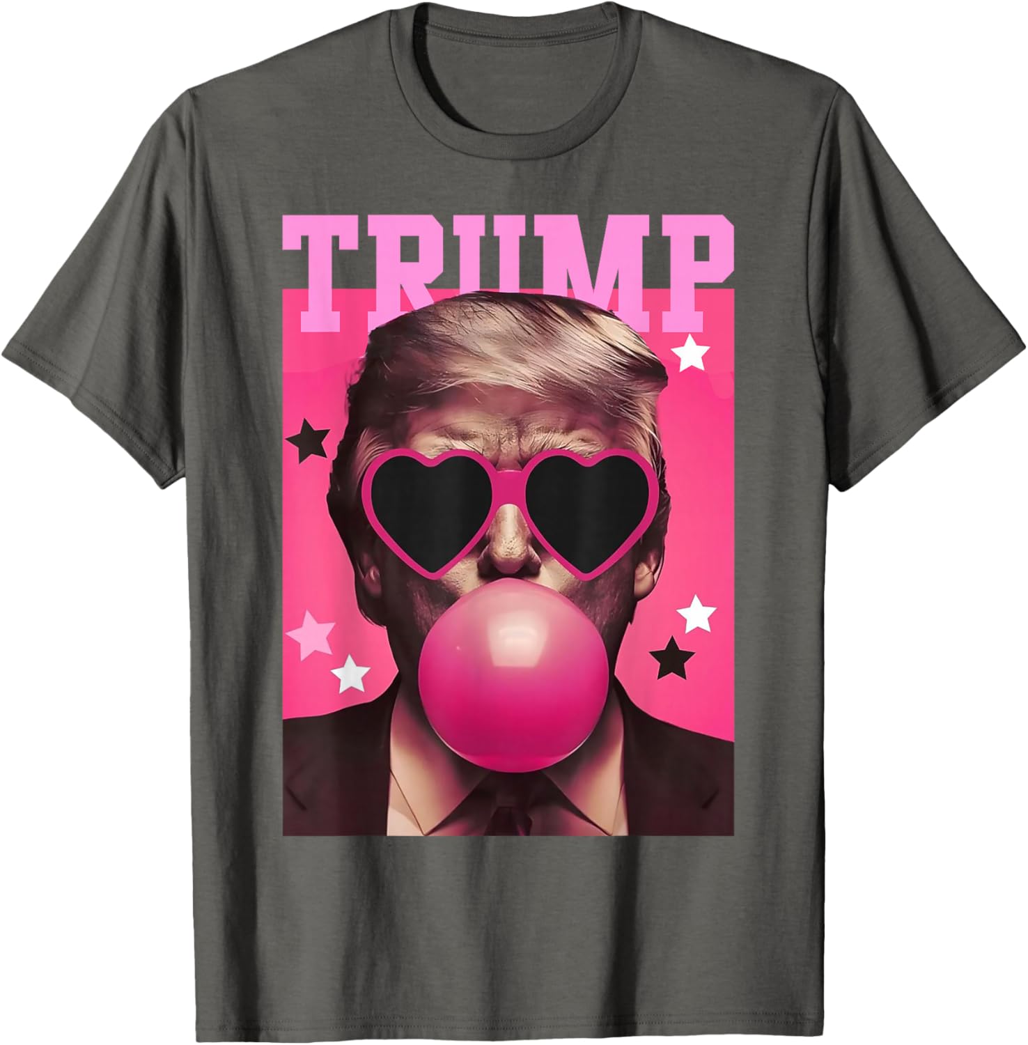 Funny Trump Bubble Gum Pink T-Shirt with Heart Sunglasses for Trendy Vibes - 23