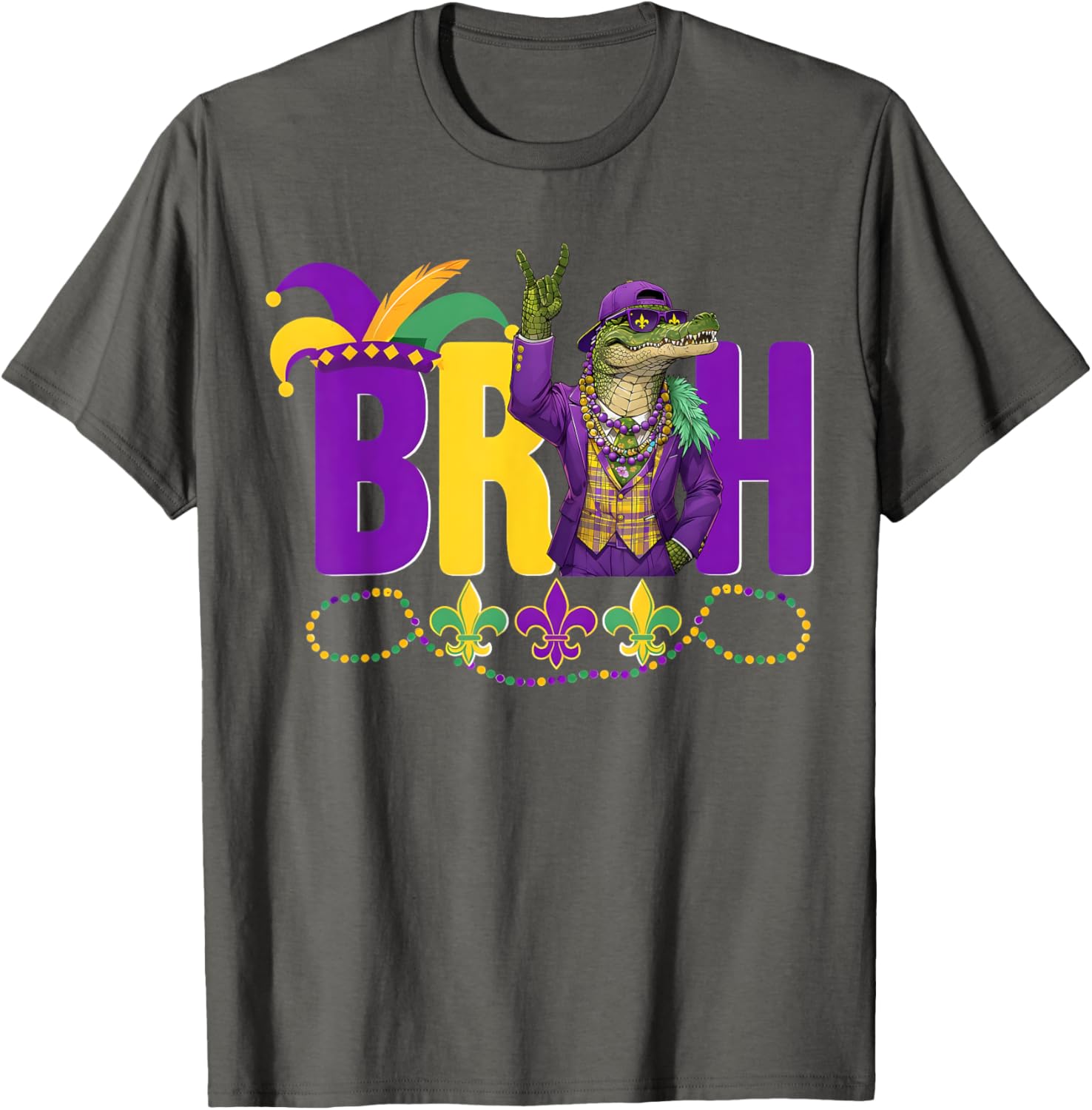 Bruh Mardi Gras Alligator Funny Meme T-Shirt for Boys and Teens - 26