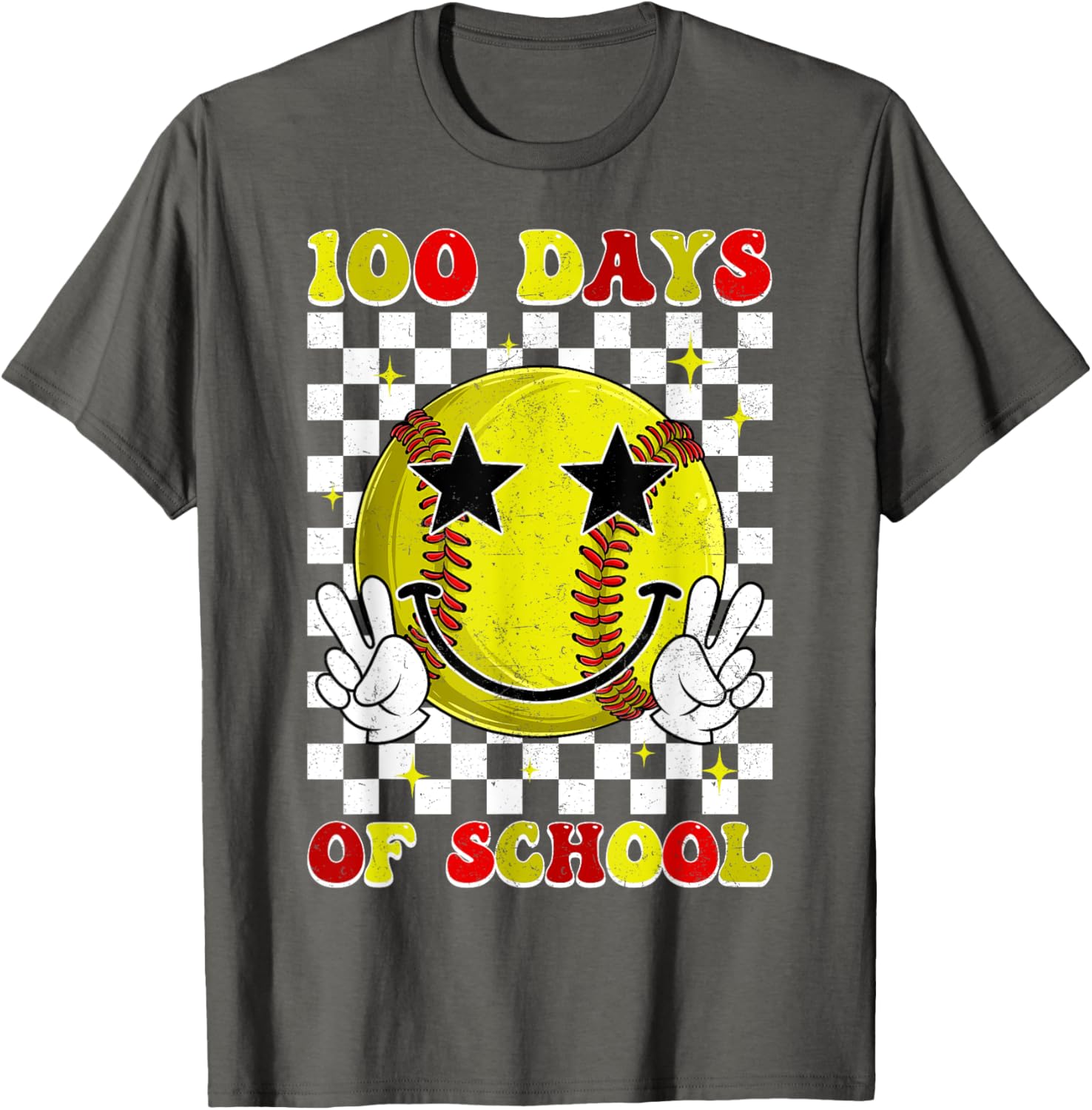 Groovy 100 Days Smarter Softball T-Shirt for Boys, Fun School Style - 18