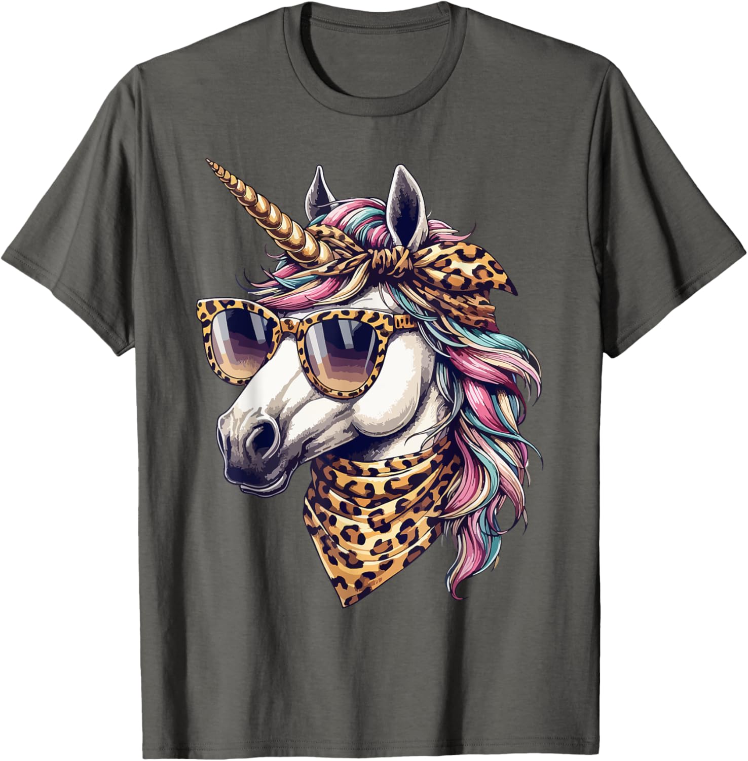 Whimsical Unicorn in Leopard Scarf and Sunglasses T-Shirt for Fun Style - 25