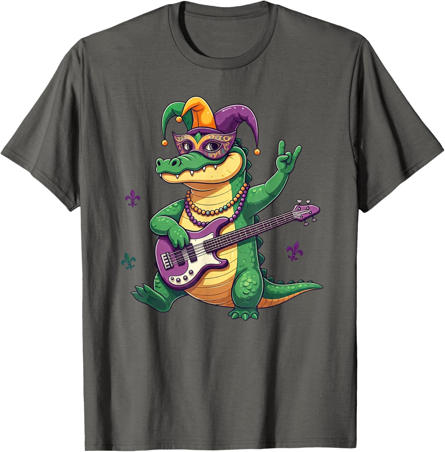Bass Guitar Alligator Mardi Gras T-Shirt for Men, Women, and Kids - 17