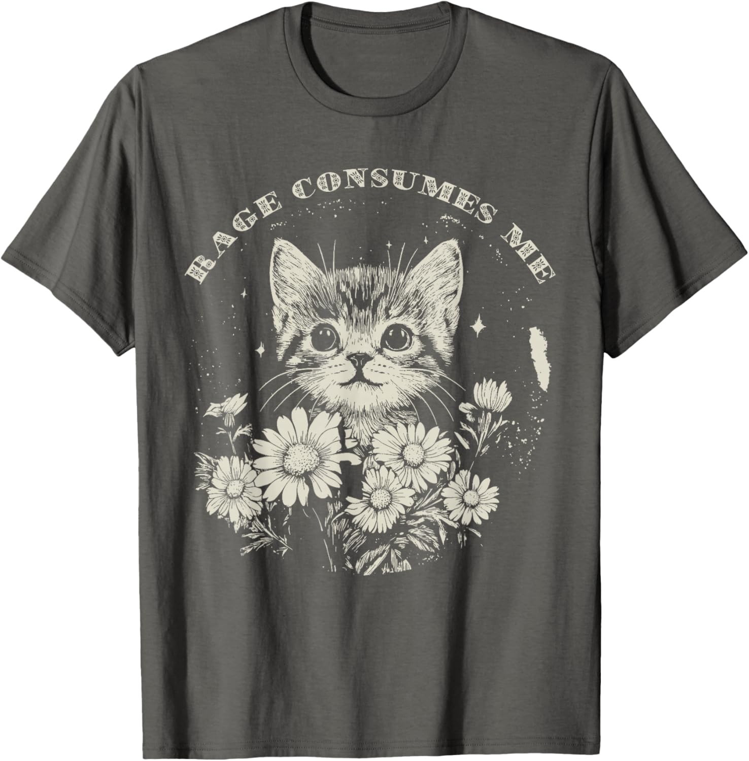 Cute Cat Rage T-Shirt Funny Sarcastic Kitten with Flower Design - 15