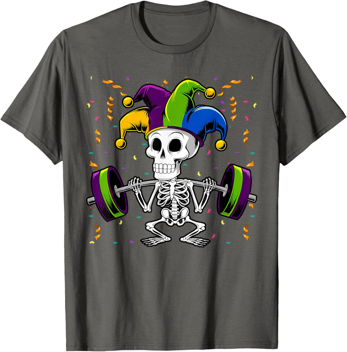 Jester Skeleton Deadlift T-Shirt for Mardi Gras Gym Lovers - 11