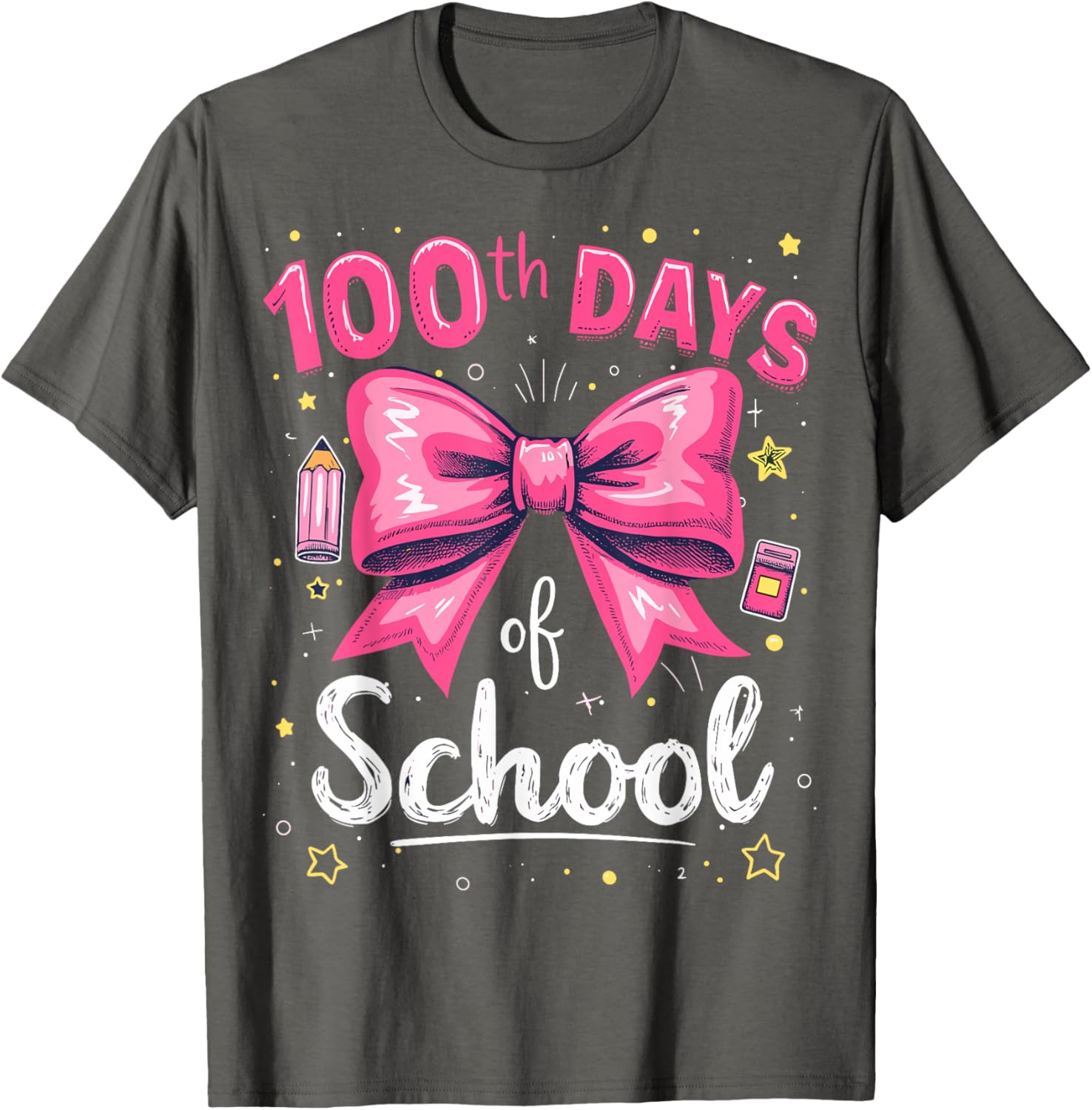 100 Days of School Teacher Coquette Bow T-Shirt for 100th Day Celebration - 1