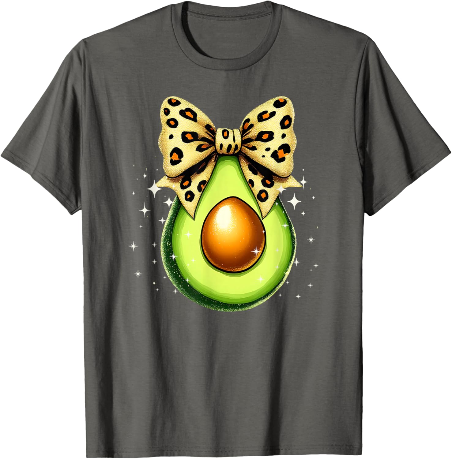 Cute Avocado Leopard Ribbon Bow T-Shirt for Women and Girls - 15