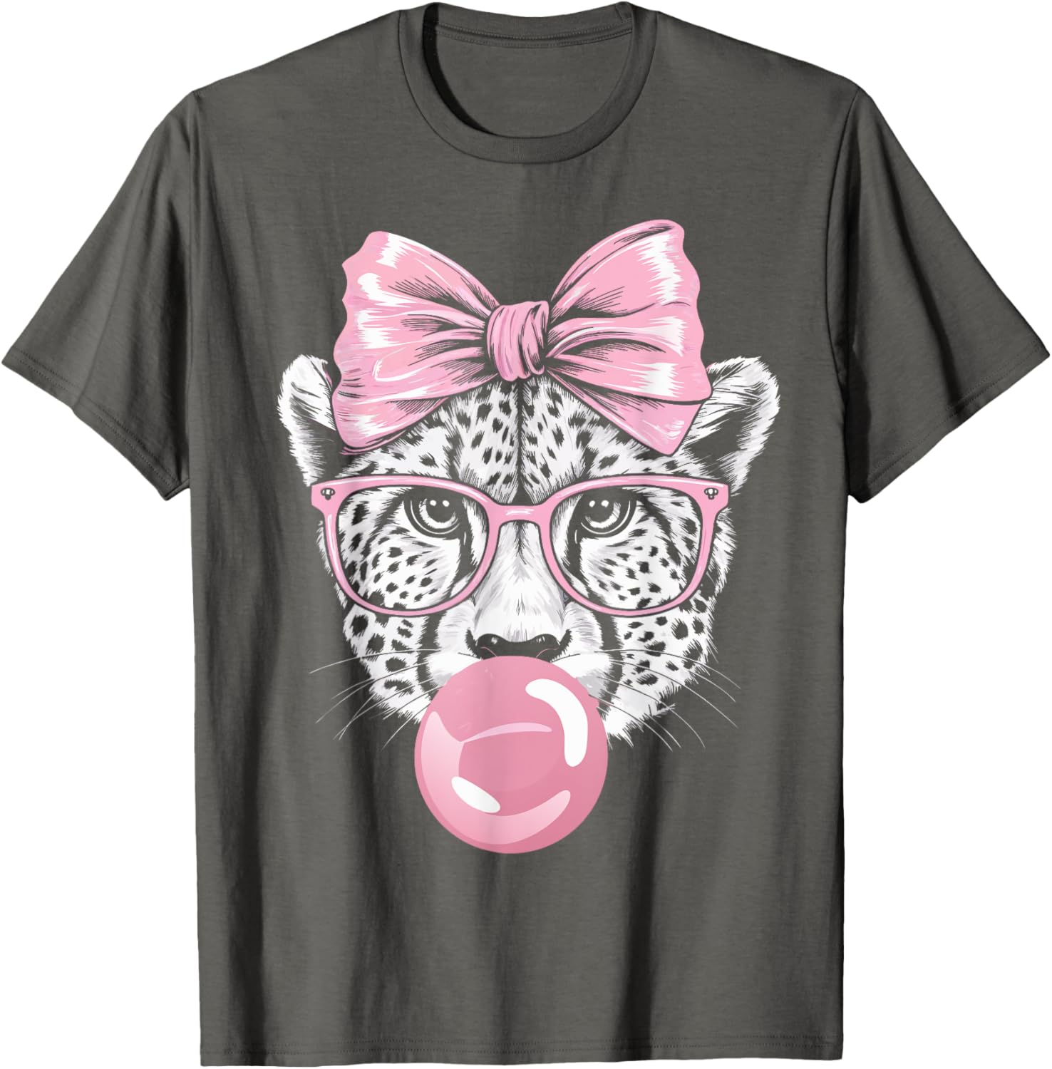 Cheetah With Glasses Blowing Pink Bubble Gum T-Shirt for Fun Fashion - 16