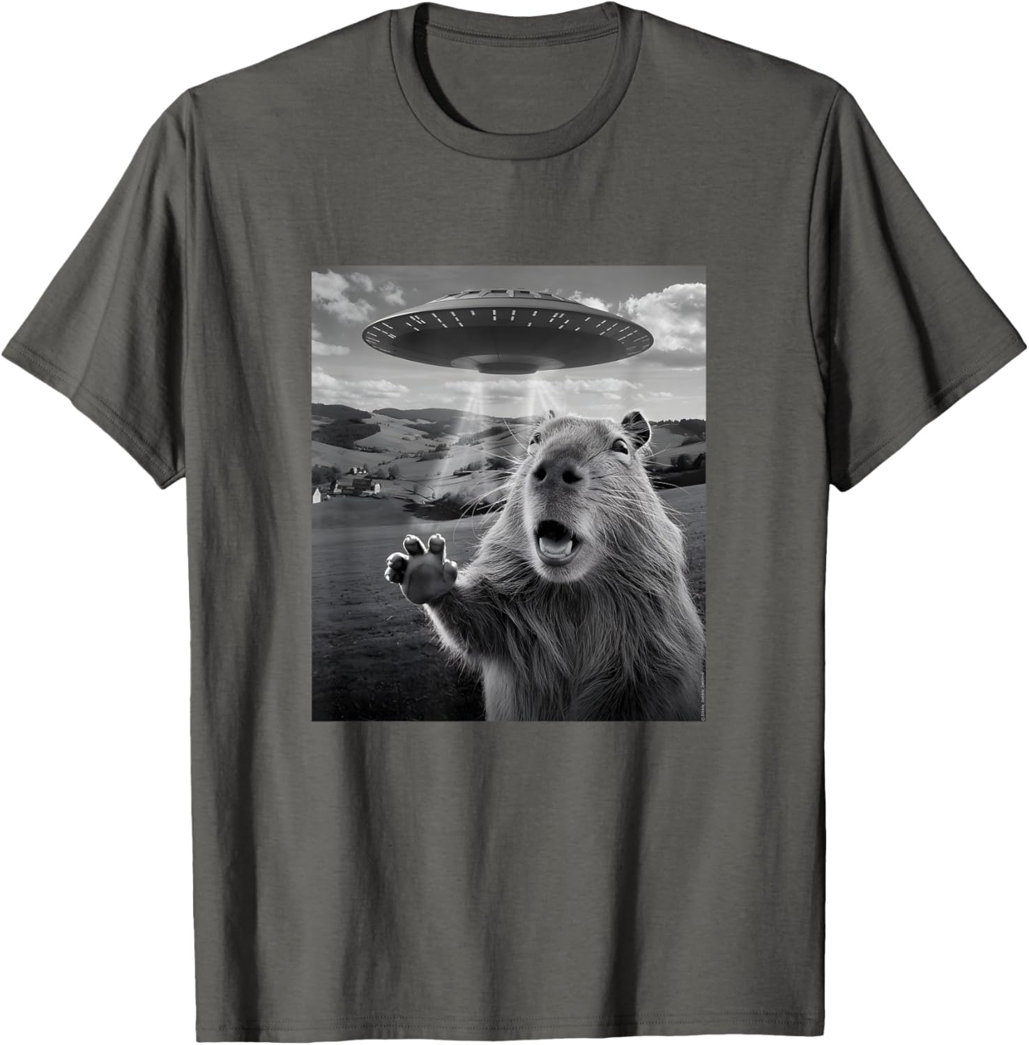 Funny UFO T-Shirt with Scared Capybara Design for Unique Style - 14