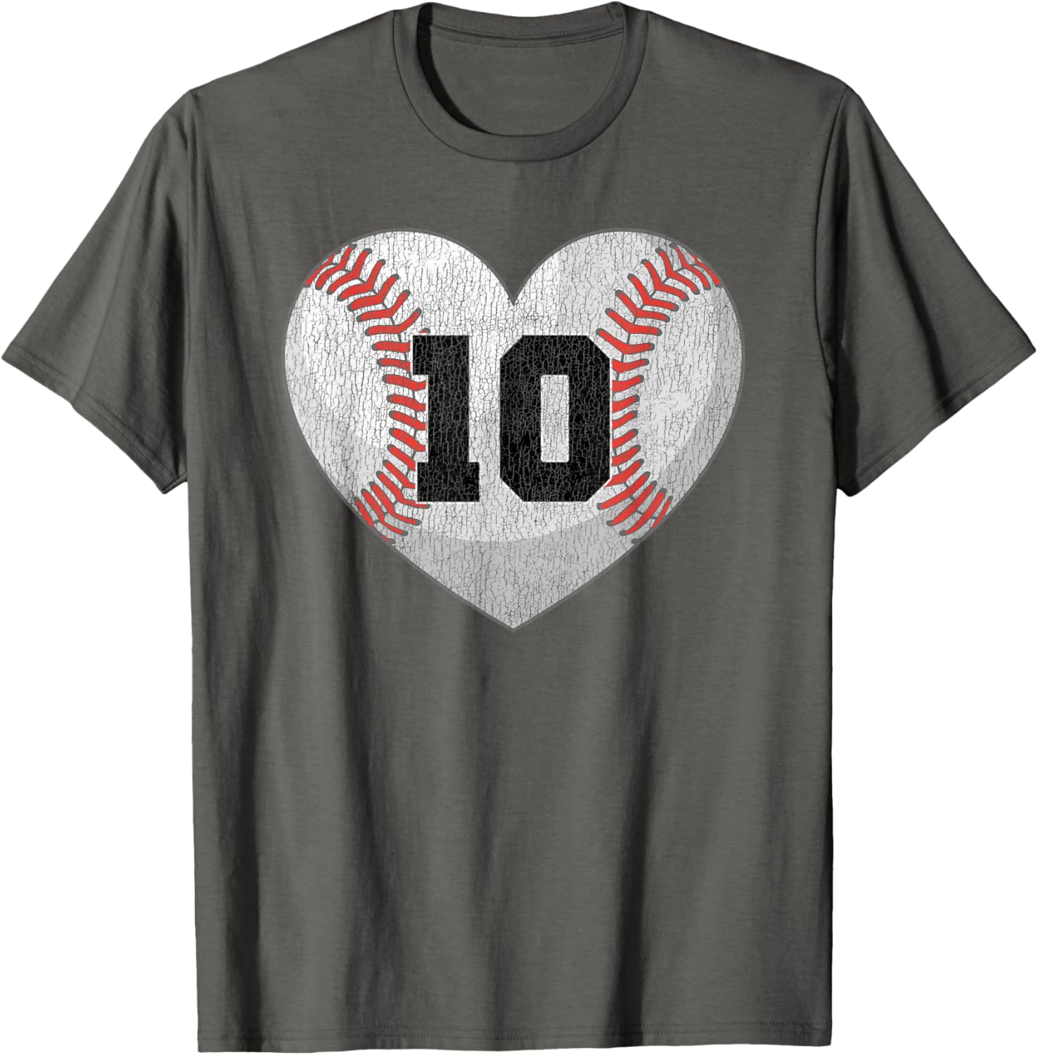 Baseball Mom T-Shirt with Distressed Heart and Number 10 Design - 13