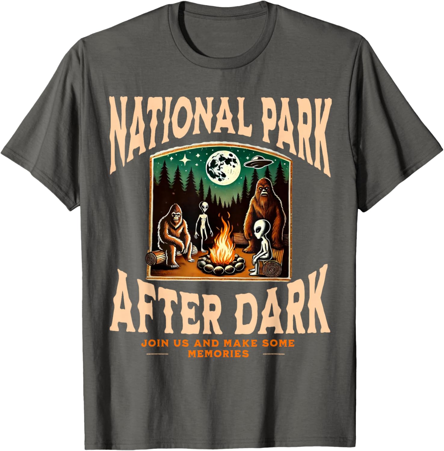 Funny Bigfoot Campfire T-Shirt for National Park Lovers at Night - 3
