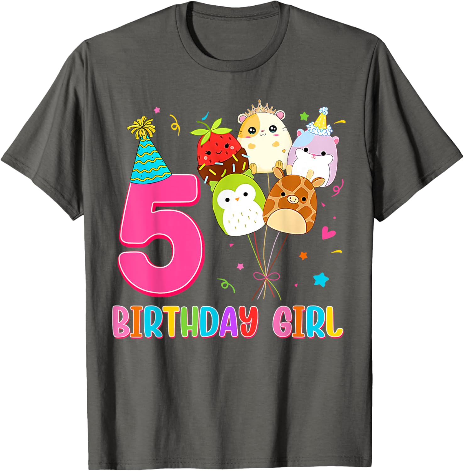Cute Birthday Girl Squish Squad T-Shirt for 5 Year Old Girls - 22