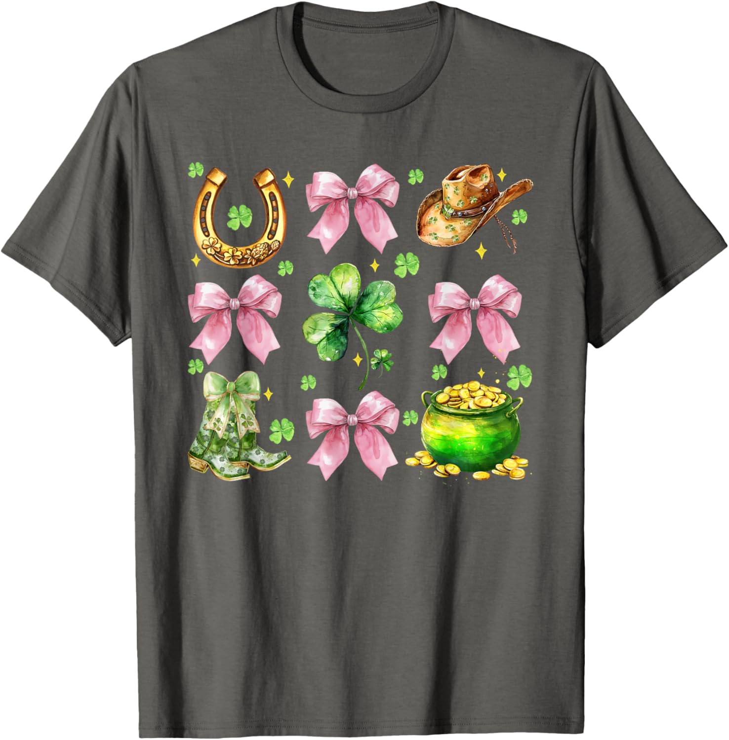 Coquette Lucky Clover Green Bow Shamrock St Patrick's Day T-Shirt - 6