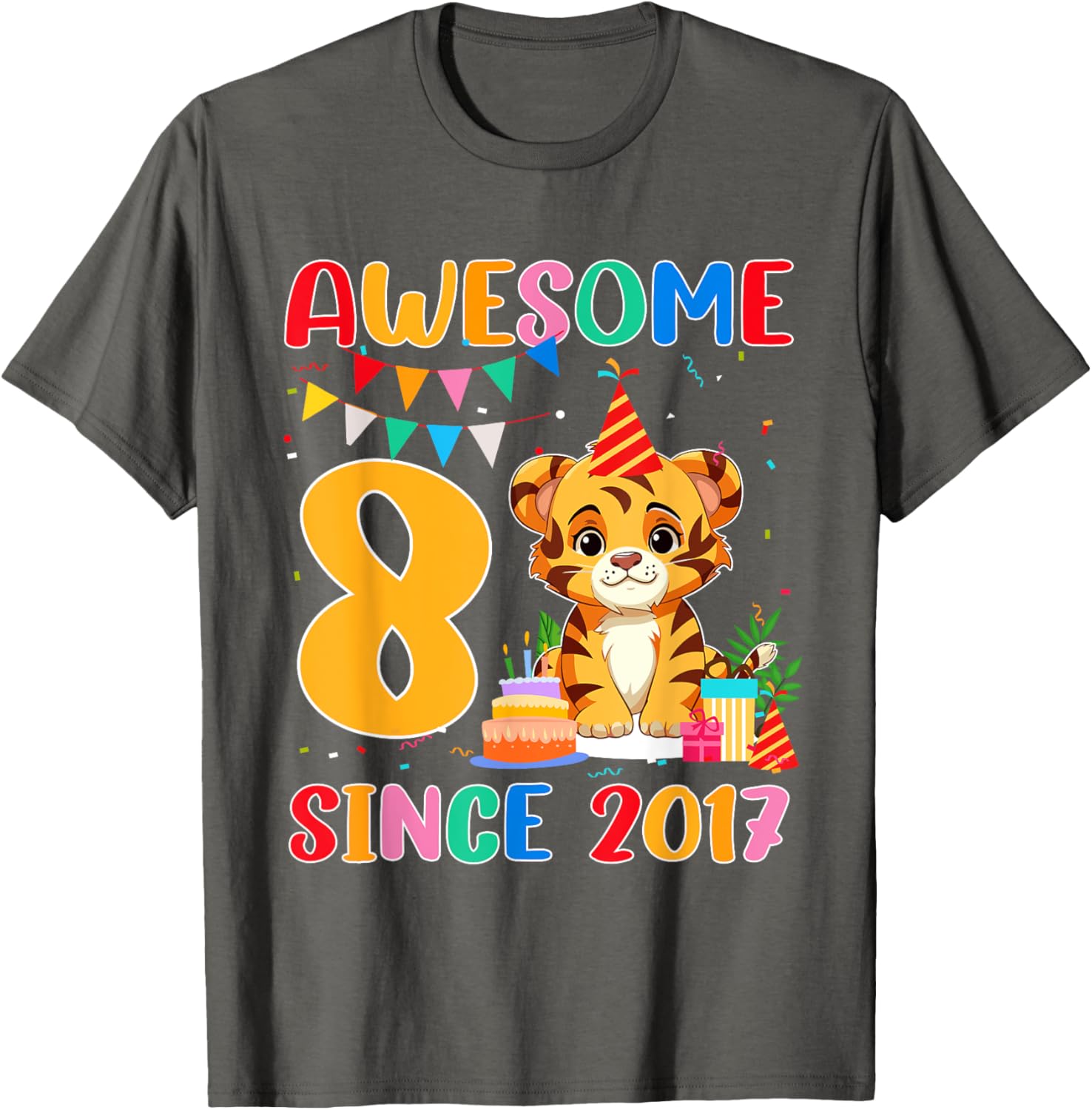 Cool 8 Year Old Birthday Tiger Lover T-Shirt Gift for Kids Since 2017 - 19