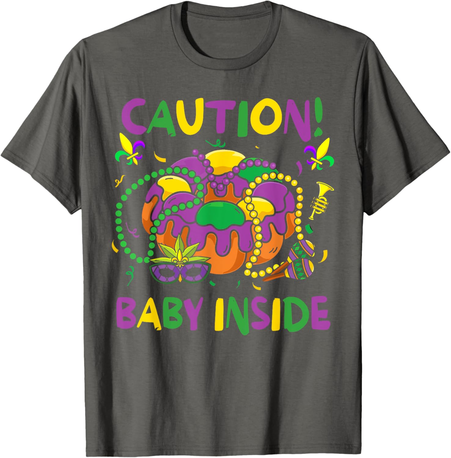 Caution Baby Pregnancy Mardi Gras Carnaval Cake T-Shirt for Moms-to-Be - 7
