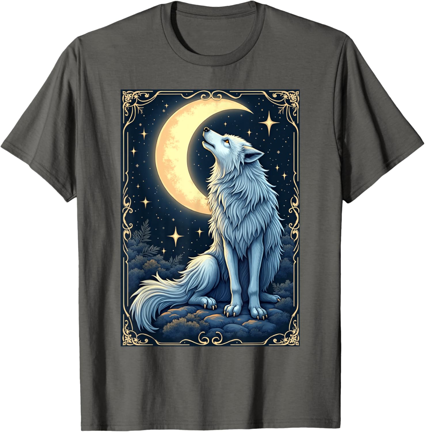 Mystical Wolf Under Moonlight T-Shirt for Celestial Art Lovers - 15