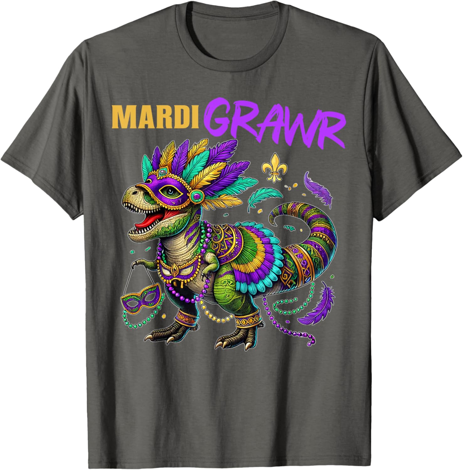 Funny T Rex Dinosaur Mardi Gras Party T-Shirt for Dino Lovers - 15