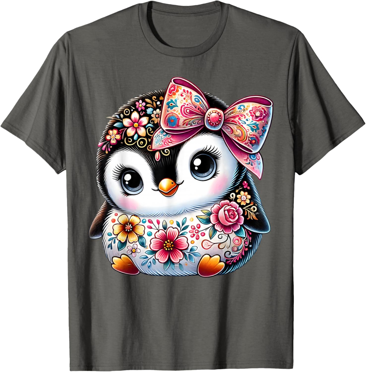 Cute Penguin Lover Floral Graphic T-Shirt for Girls and Women - 14