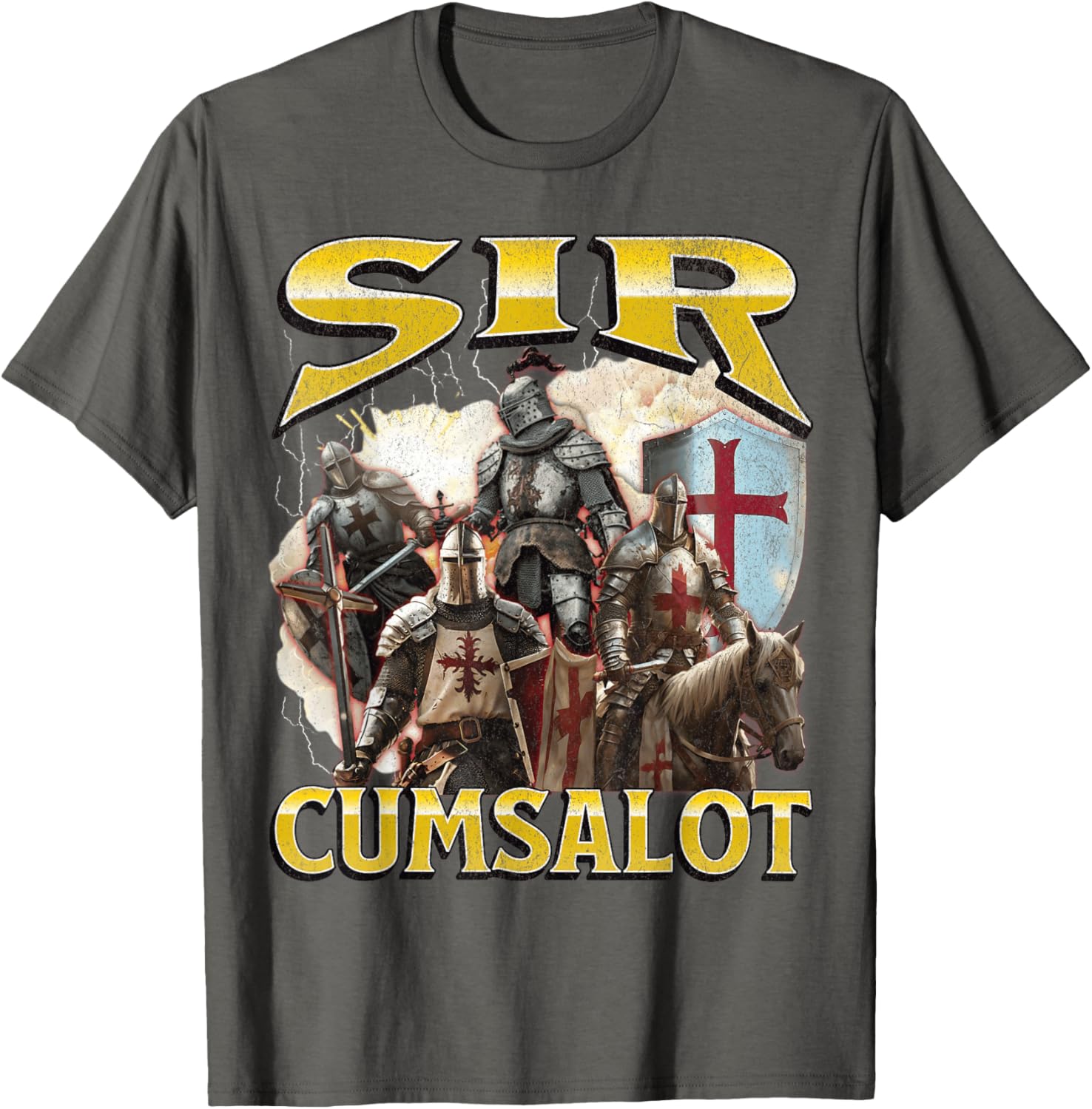 Sir Cumsalot Funny Offensive Knight Meme Graphic T-Shirt for Adults - 28