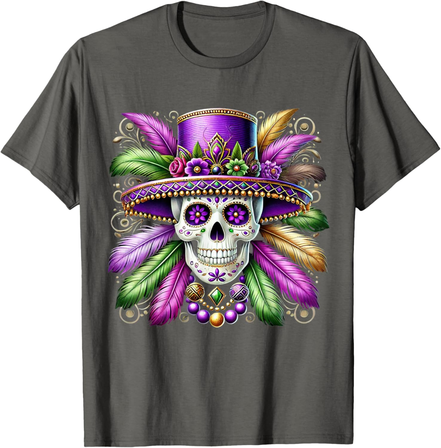 Sugar Skull Mardi Gras T-Shirt for Carnival Celebrations in New Orleans - 12