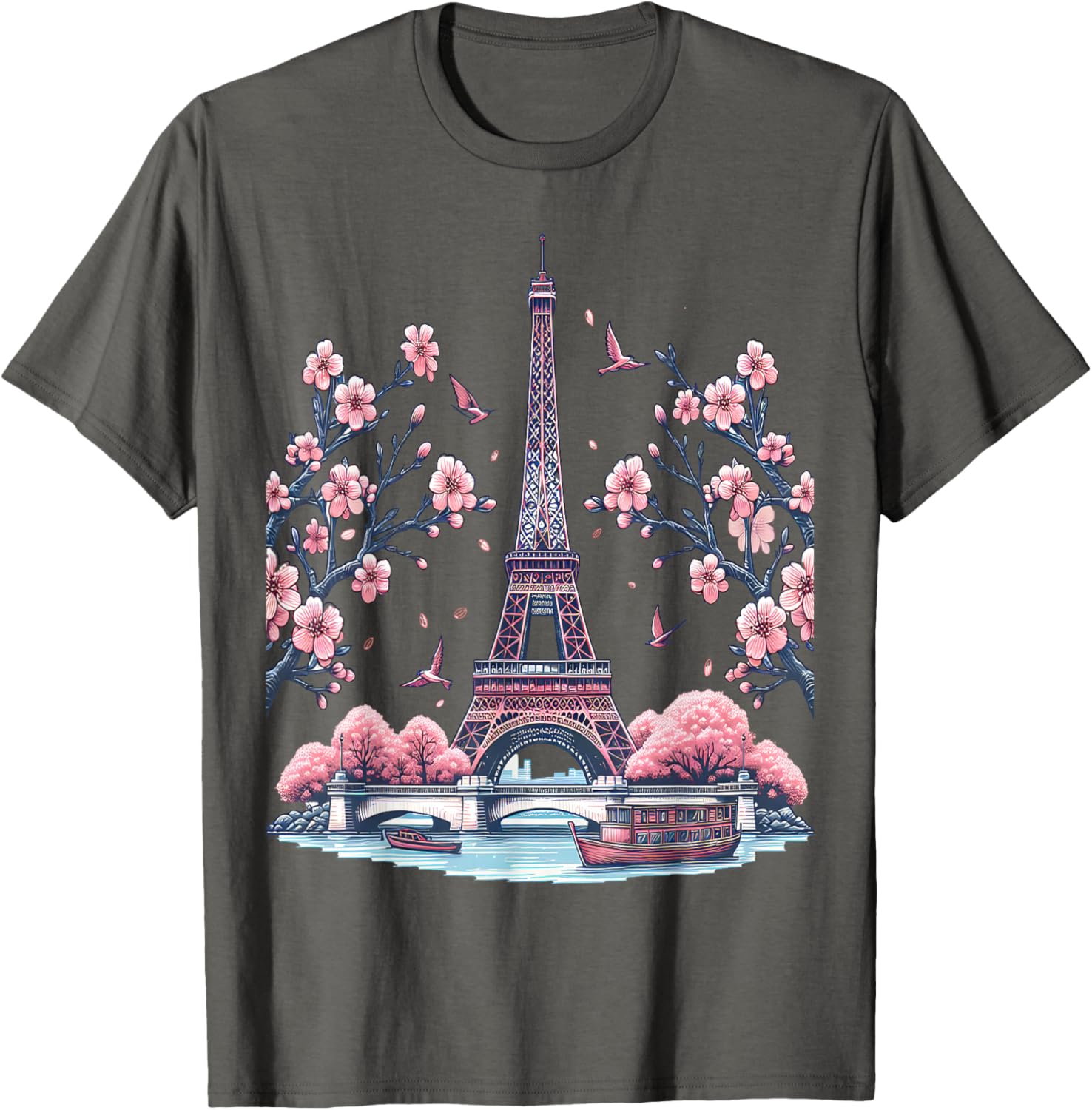 Parisian Souvenir Eiffel Tower Cherry Blossom T-Shirt for Travelers - 26