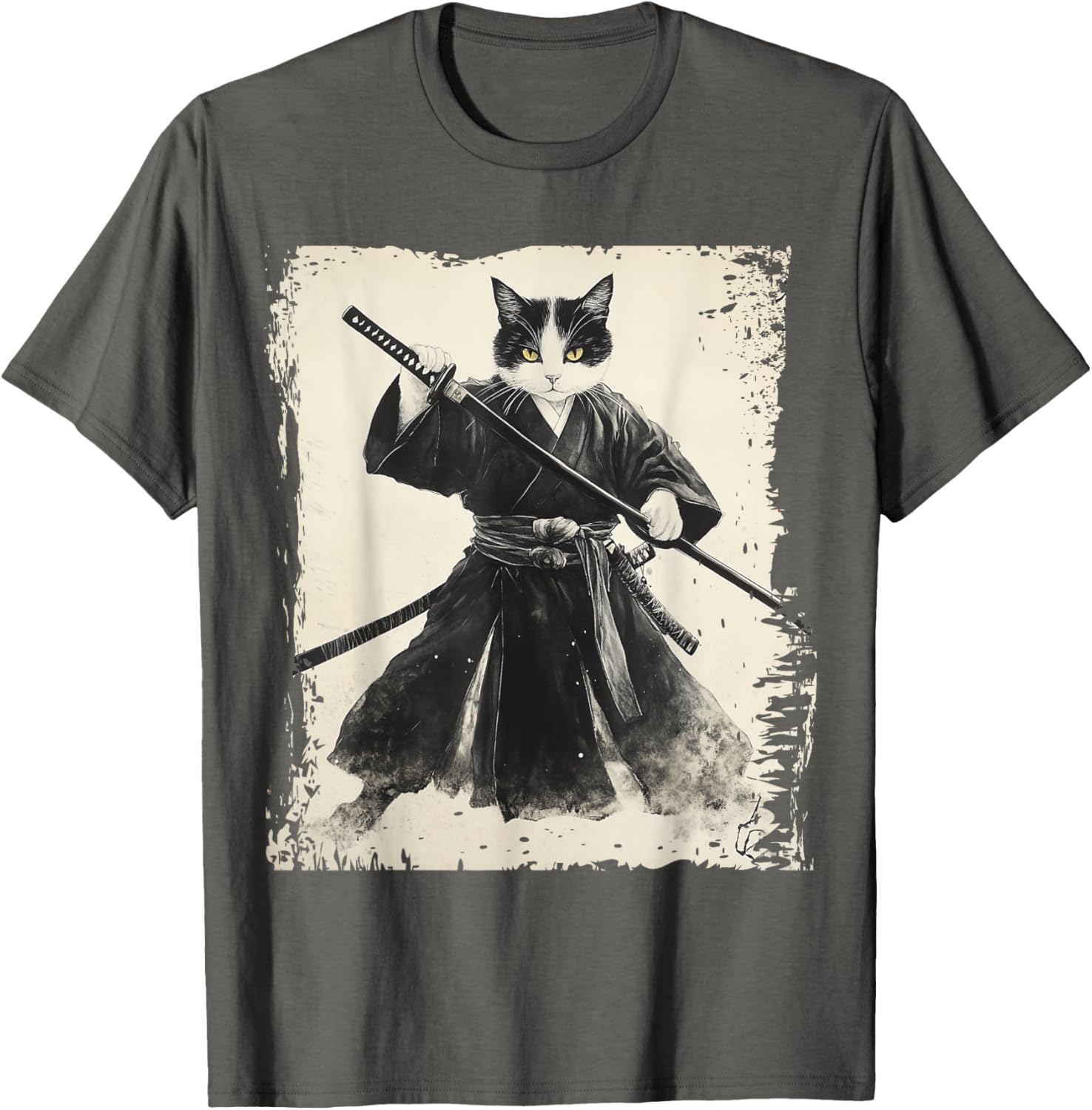 Samurai Cat Ukiyo-e Vintage Art Warrior Graphic T-Shirt for Cat Lovers - 8