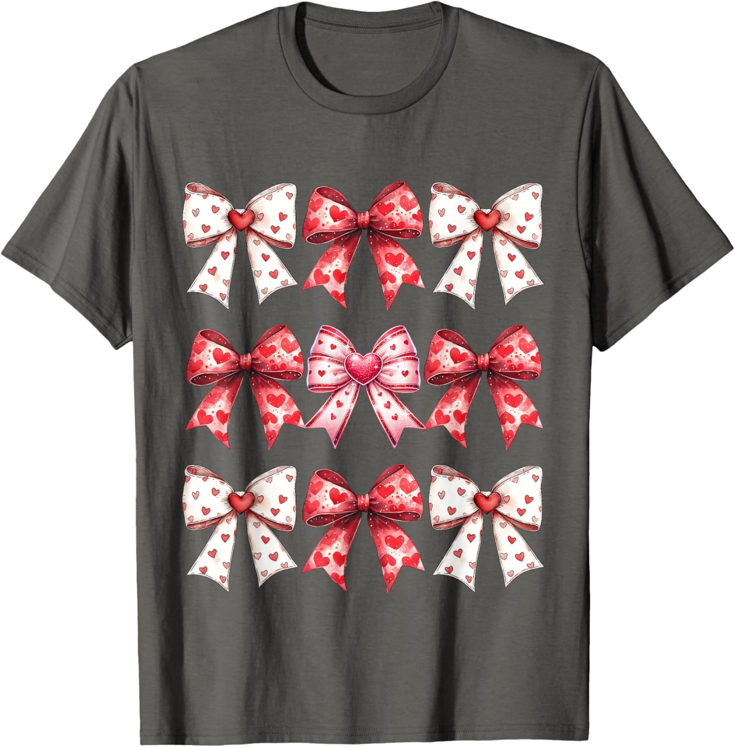 Valentine's Day Heart Coquette Bow Ribbons T-Shirt for Women and Girls - 24