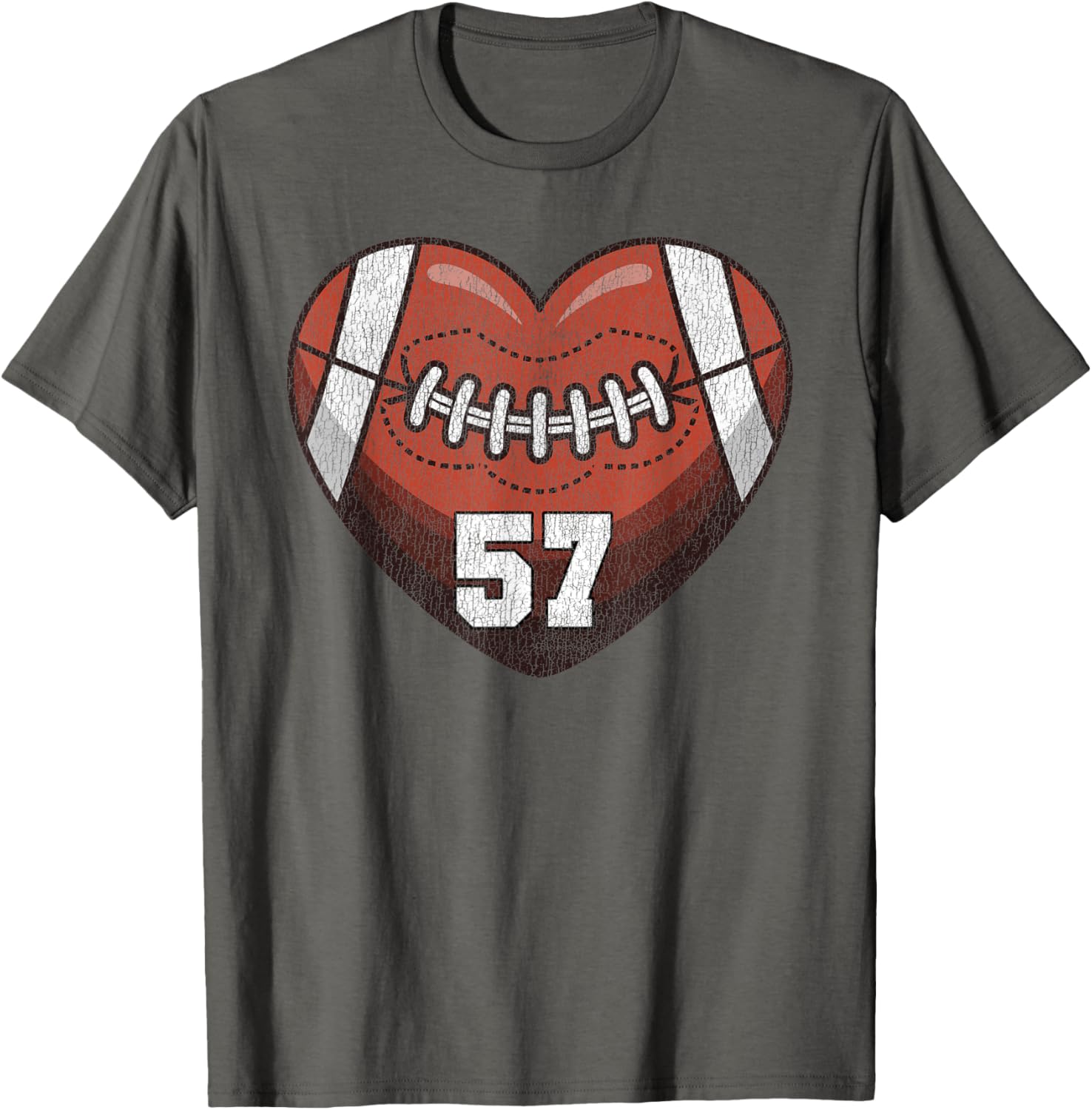 Football Number 57 Distressed Heart T-Shirt for Proud Football Moms - 21