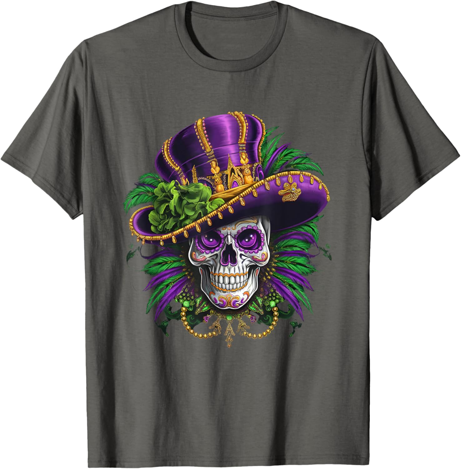 Vibrant Sugar Skull Mardi Gras T-Shirt for Carnival Fun and Festivity - 5