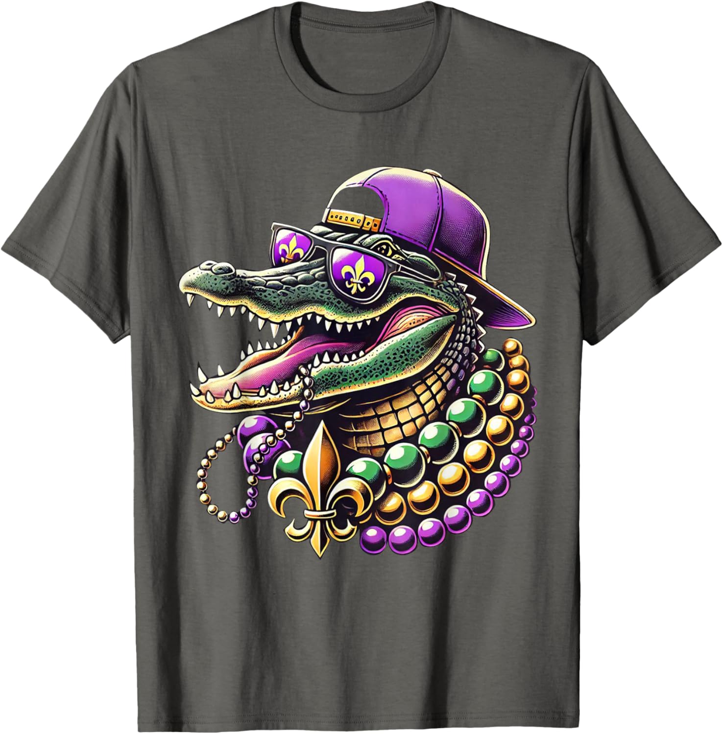Unisex Mardi Gras T-Shirt - Cartoon Pattern Black Short Sleeve Tee - 11