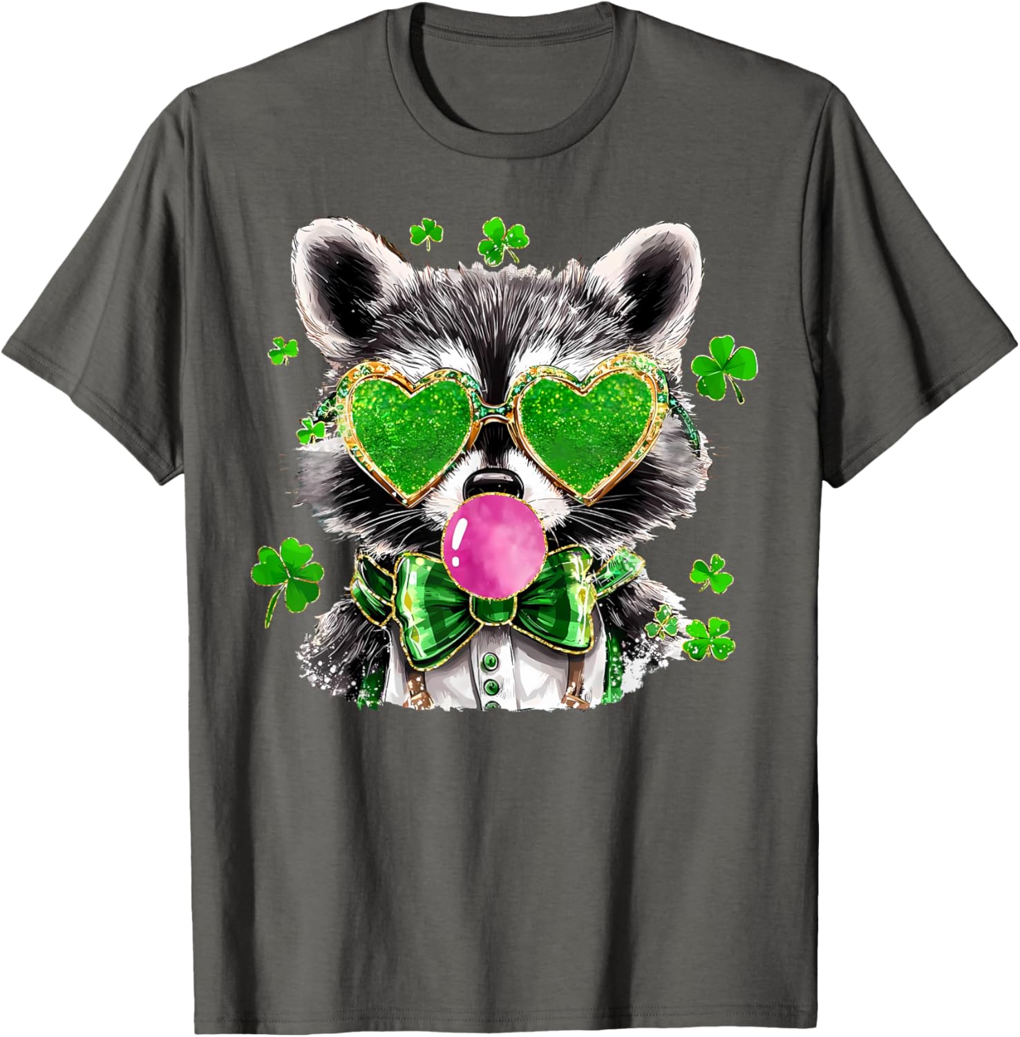 Lucky Racoon Blowing Gum Funny Shamrock St Patrick's Day T-Shirt - 10