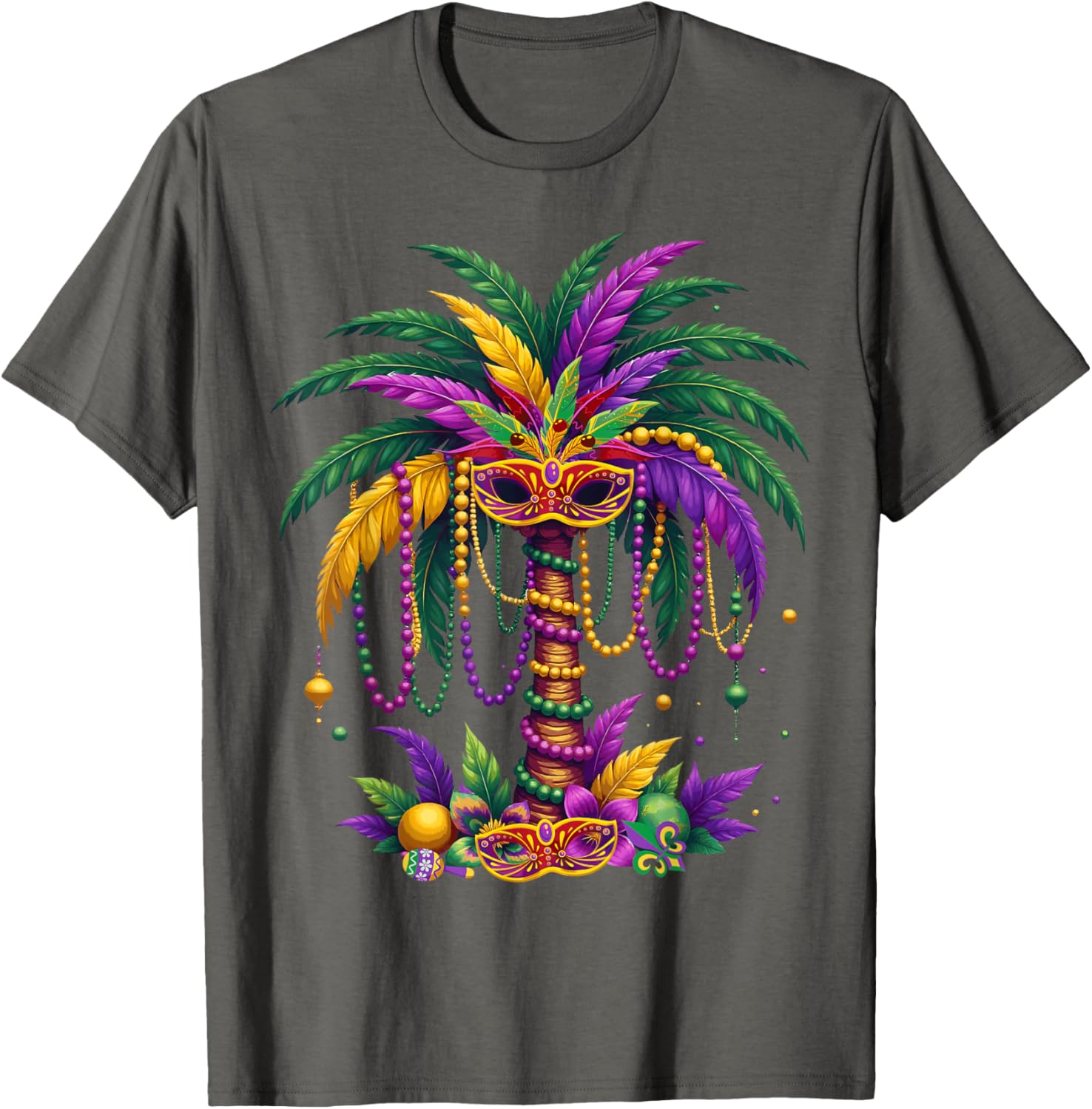 Funny Palm Tree and Beads T-Shirt for Mardi Gras Tropical Parties - 7