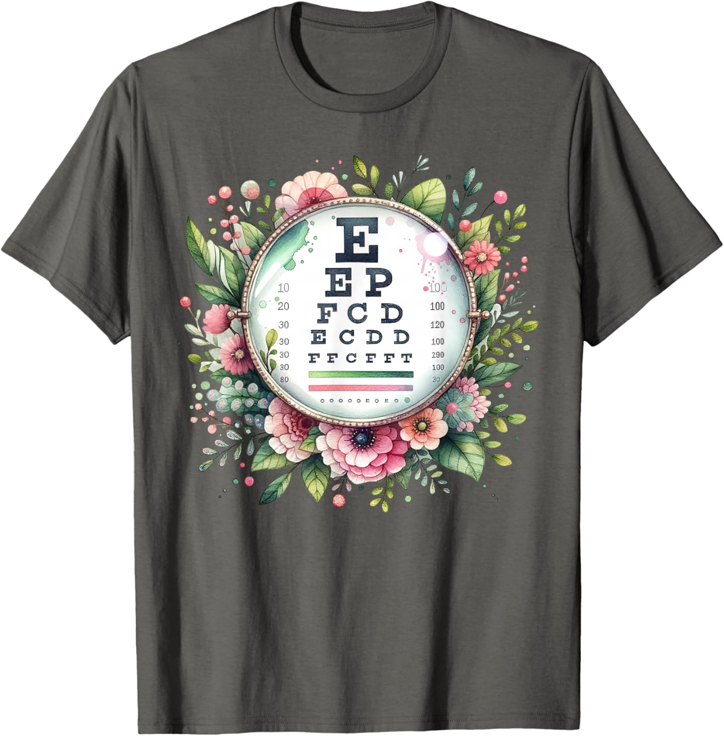 Floral Eye Chart T-Shirt for Optometrists and Eye Care Professionals - 4