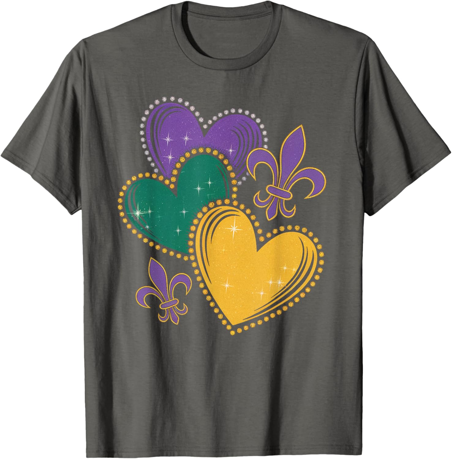 Mardi Gras Hearts T-Shirt for Women Girls and Kids - Fun Festive Apparel - 1