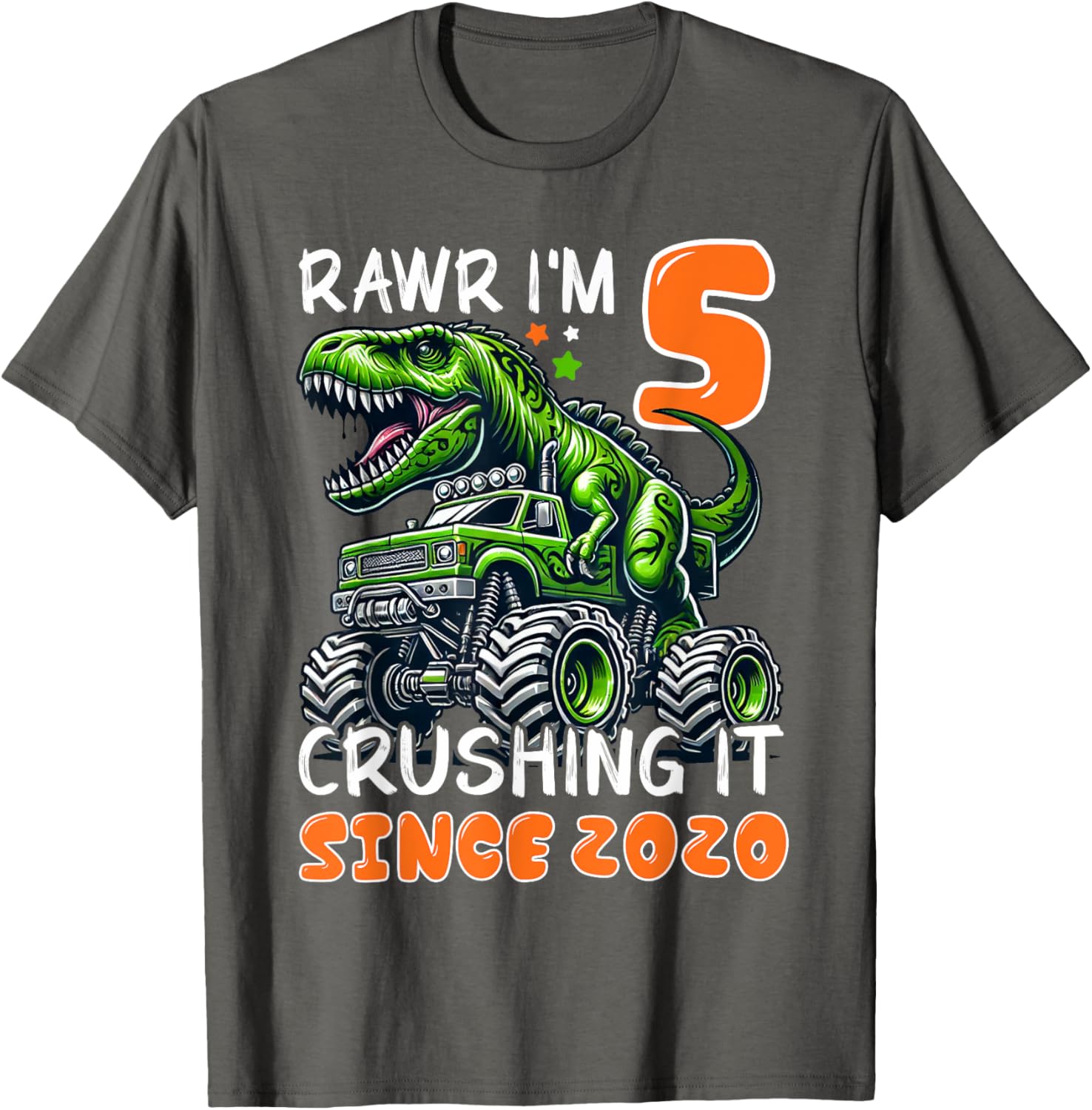 5th Birthday Monster Truck Dinosaur T-Shirt for Boys Rawr I'm 5 Fun! - 16