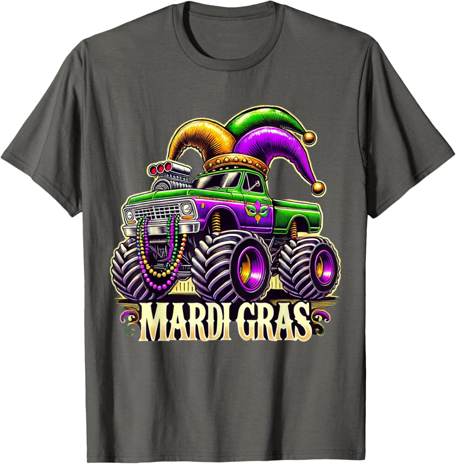 Mardi Gras Jester Carnival Monster Truck T-Shirt for Girls Kids - 6