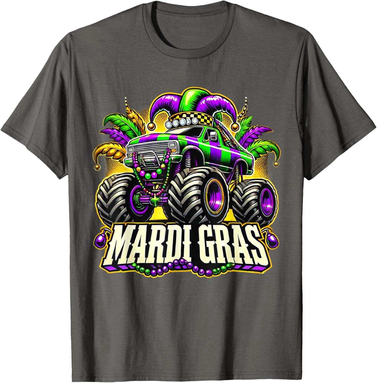 Mardi Gras Jester Monster Truck T-Shirt for Kids Fun Carnival Style - 24