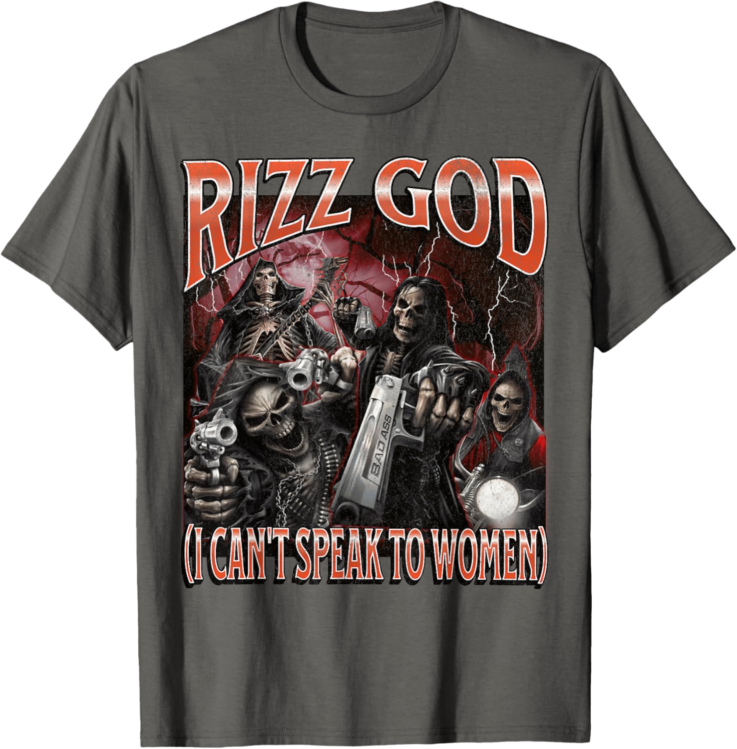 Funny Rizz God Skeleton Meme Tee for Men Who Can't Talk to Women - 10