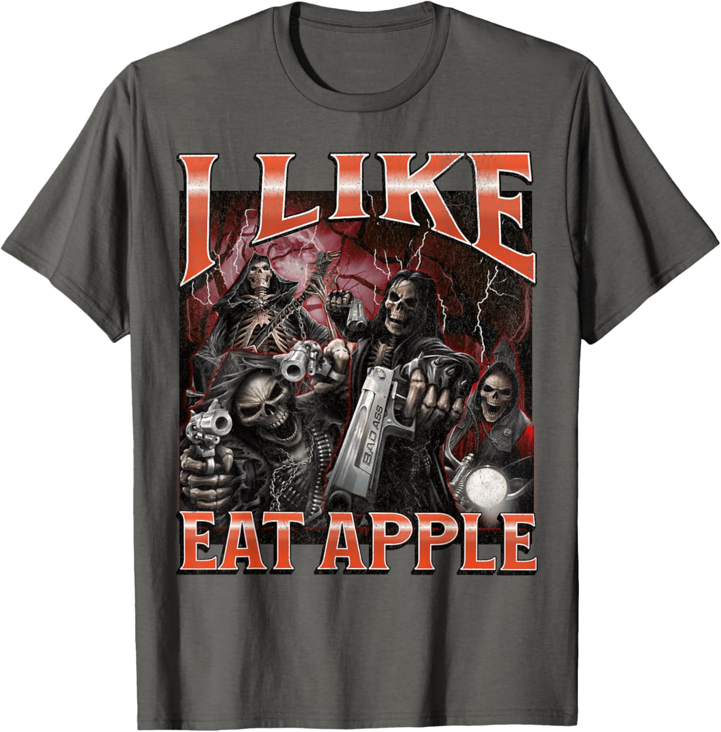Funny I Like Eat Apple Skeleton Meme Graphic T-Shirt for Casual Wear - 22