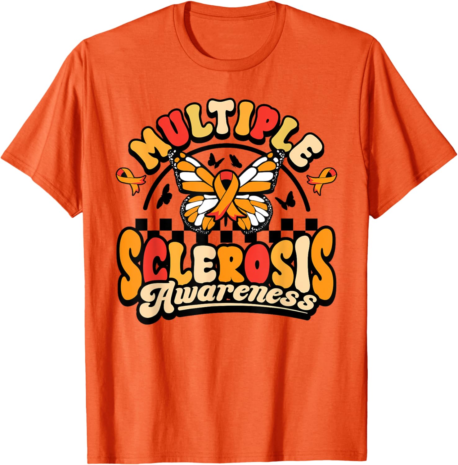 Multiple Sclerosis Awareness Butterfly Orange Ribbon T-Shirt for Support - 9