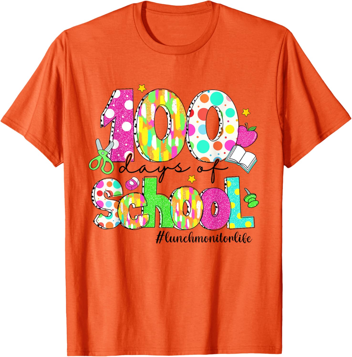 100 Days of School Brushstroke Lunch Monitor T-Shirt for Fun Learning - 3