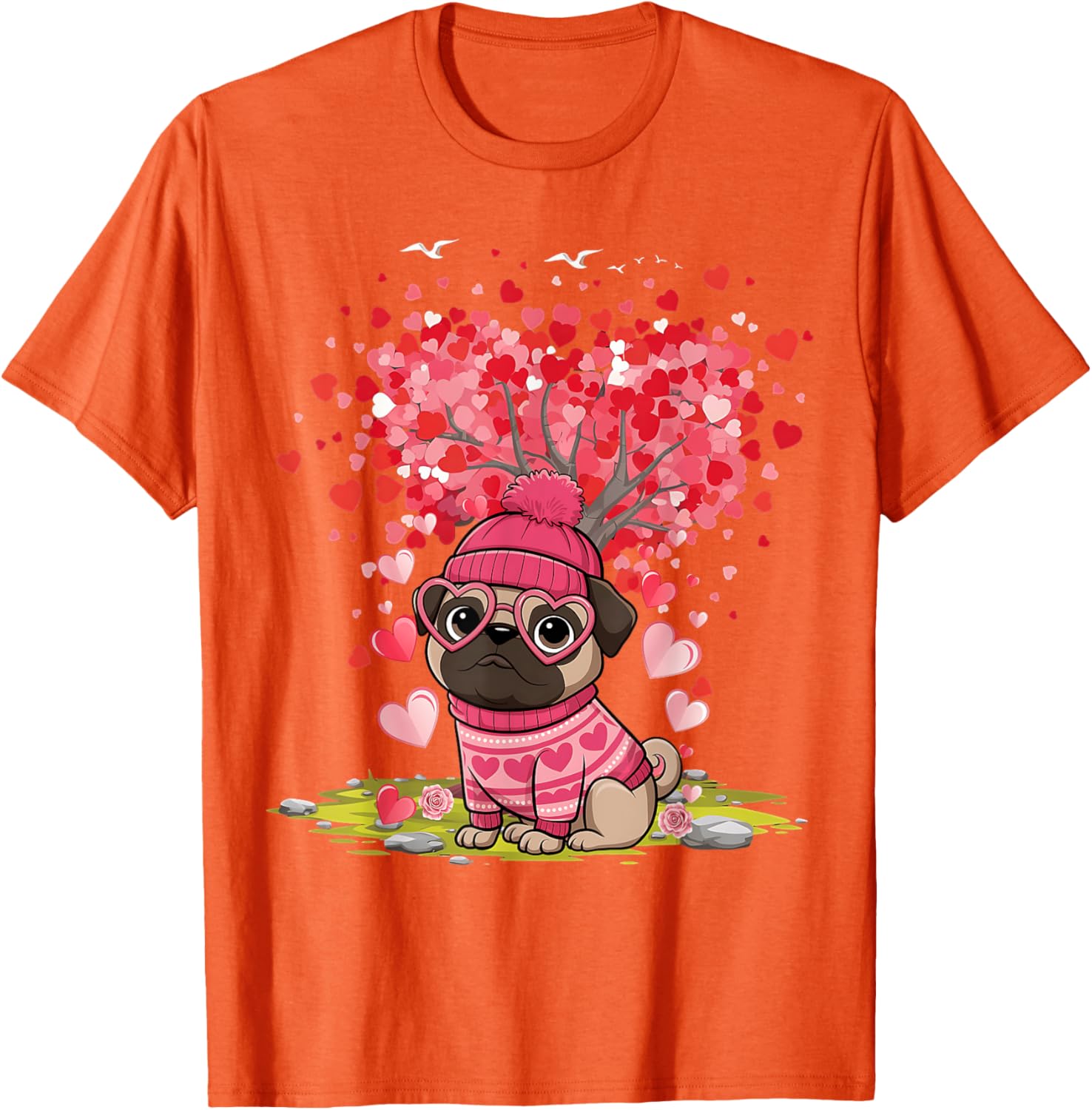 Pug Heart Tree Tee - Adorable Dog Lover Valentine's Day T-Shirt - 14