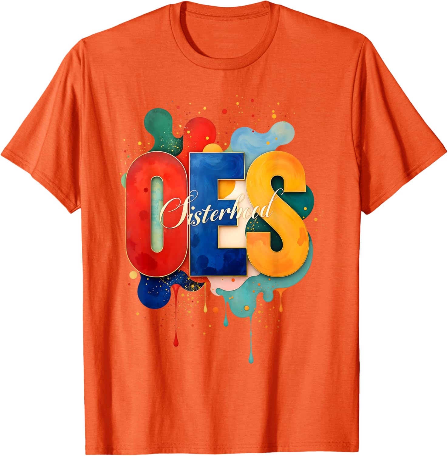 Colorful OES Watercolor Paint Drip T-Shirt for Order of the Eastern Star - 6