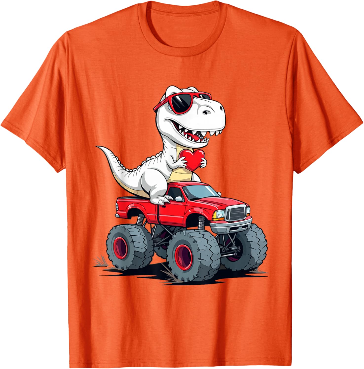 Fun Valentine's Day Dinosaur Monster Truck T-Shirt for Boys and Girls - 1