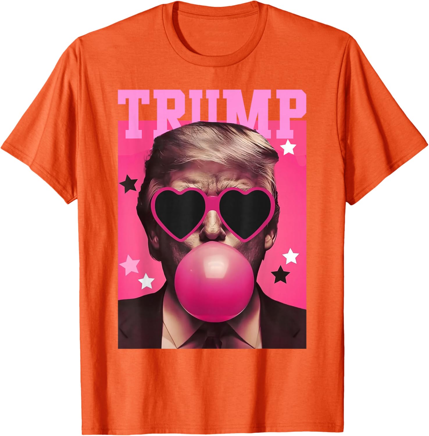 Funny Trump Bubble Gum Pink T-Shirt with Heart Sunglasses for Trendy Vibes - 18
