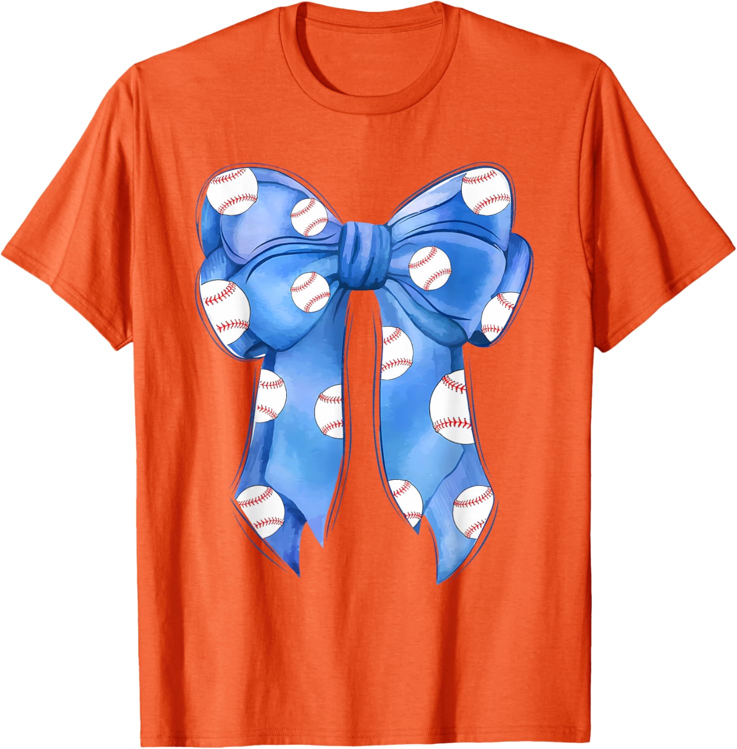 Funny Baseball Blue Team T-Shirt with Coquette Bow for Fans and Players - 2