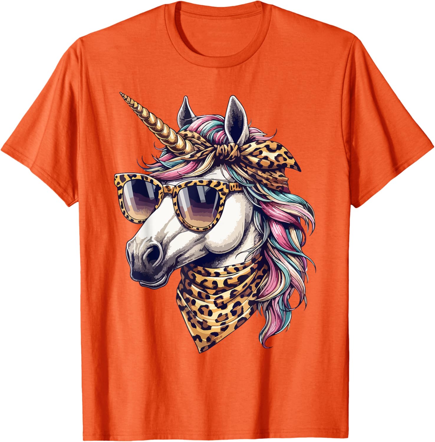 Whimsical Unicorn in Leopard Scarf and Sunglasses T-Shirt for Fun Style - 11